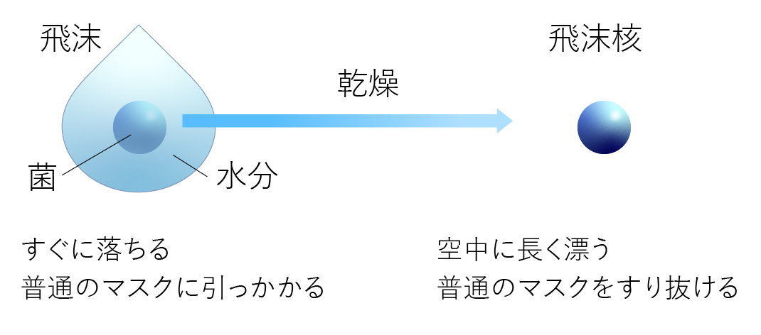 図1 飛沫と飛沫核の違い