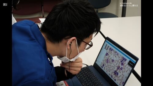 症例標本問題に対して代表回答者が所見を述べている様子