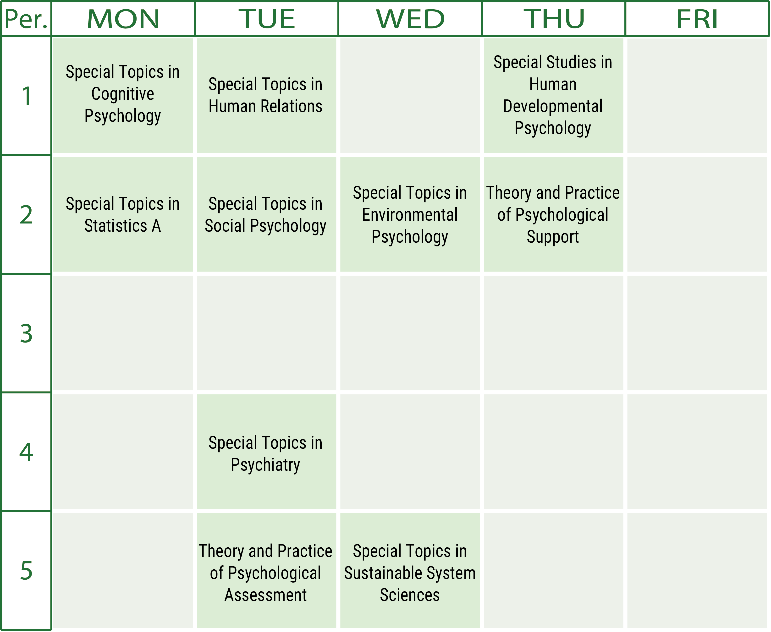 Class Schedule Sample