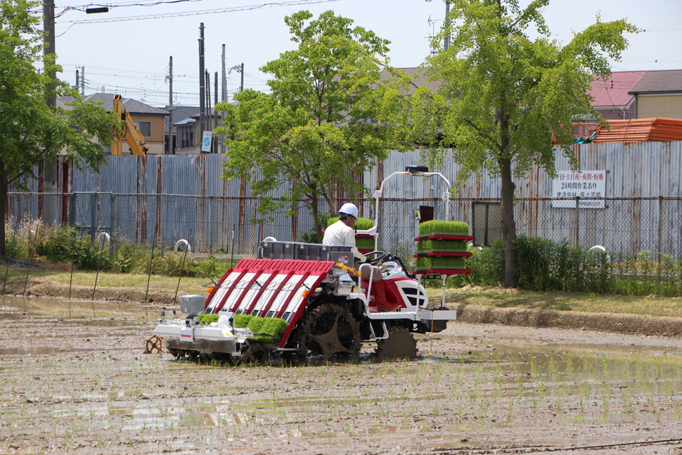 写真：農機による田植え