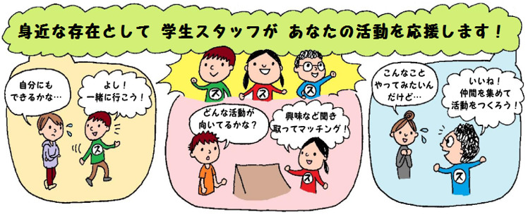 身近な存在として学生スタッフがあなたの活動を応援します！